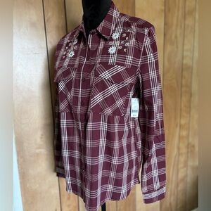 Western Shirt For Women Size Medium Embroidered Rhinestone Button Down Rodeo